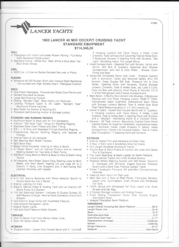1983 Lancer Yachts 40